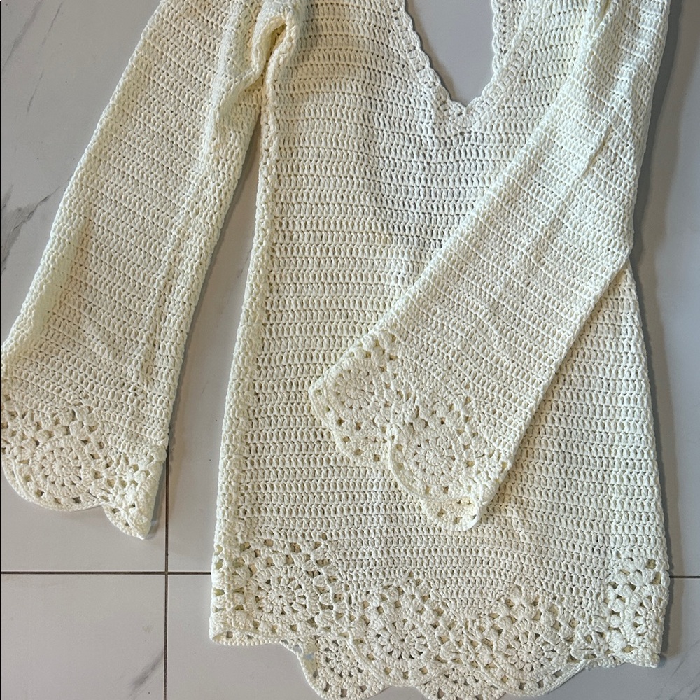 Cream Crochet Knit Dress/ Coverup